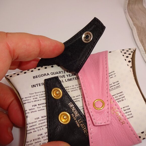 3 Vintage Becora Leather Watch Bands Straps Black Pink White Replacements